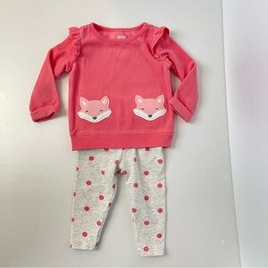 Child of Mine Toddler Girls Pink Fleece Fox Sweatshirt with Leggings Set- 12M